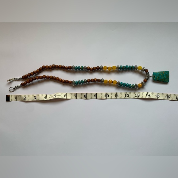 28 1/2" necklace with Large turquoise color pendant and beadwork - Picture 6 of 11